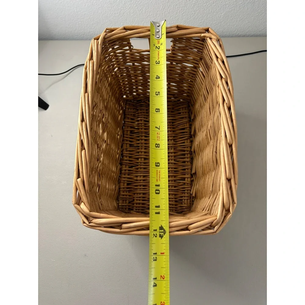 Natural Woven Wicker Storage Basket Rectangular Willow Bin with Handles Brown